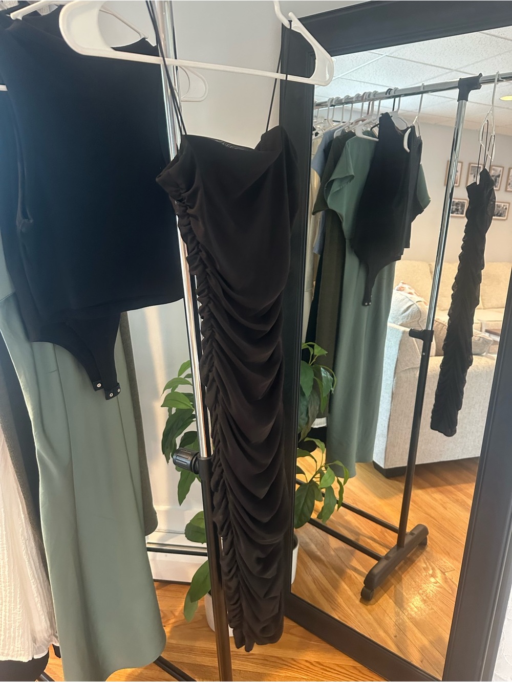 B Darlin Black Ruched Midi Slip Dress